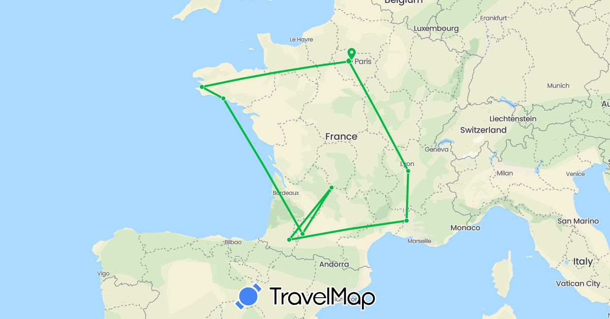 TravelMap itinerary: driving, bus in France (Europe)